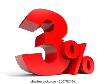 Red Three Percent Off. Discount 3%. 3D Illustration.