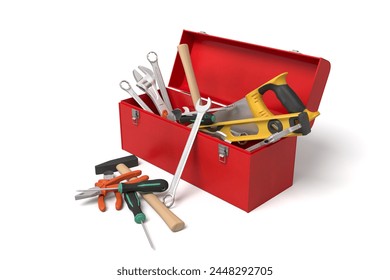 Red toolbox with assorted hand tools. 3D Illustration - Powered by Shutterstock