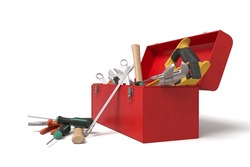 Boîte à Outils Rouge Avec Débordement Des Outils. Illustration 3D