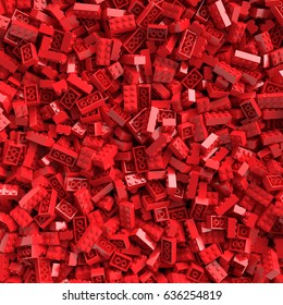 Red Toy Bricks Background. 3D Rendering.