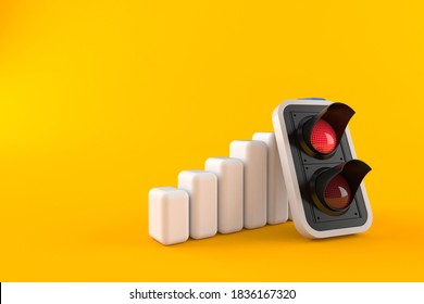 Red traffic light with chart isolated on orange background. 3d illustration