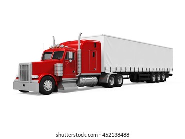 Red Trailer Truck. 3D Rendering