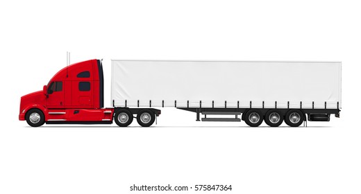 Red Trailer Truck. 3D Rendering