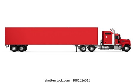 Red Trailer Truck Isolated (side View). 3D Rendering