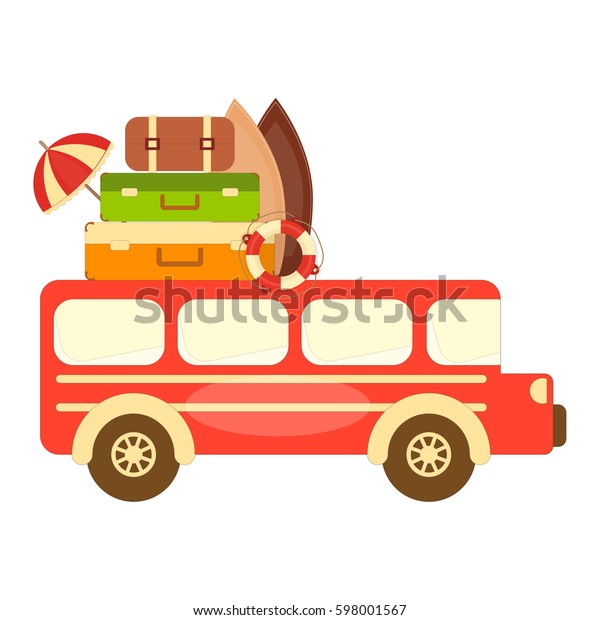 Red Travel Bus  Isolated on White
Background.
Illustration.