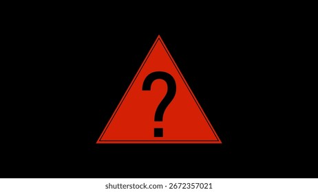 A red triangular warning sign with a black question mark in the center, set against a stark black background.