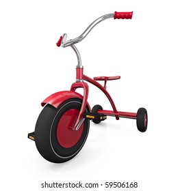 Red tricycle against a white background. High quality 3D render.