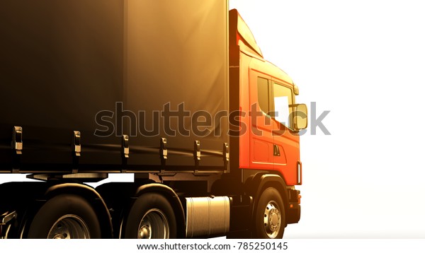 Red truck at sunset isolated ok a white\
background: 3D\
illustration