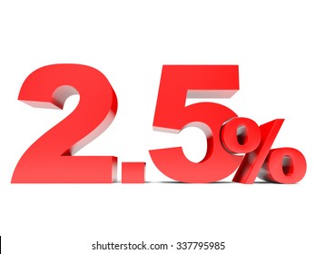 Red two point five percent off. Discount 2.5 percent. 3D illustration.