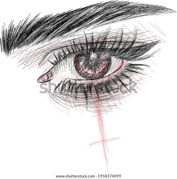 Red Vampire Eye Sketch Realistic Eye Stock Illustration 1958374099