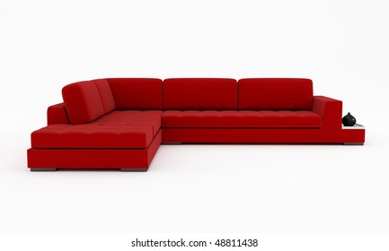 Red Velvet Couch Isolated On White - Rendering