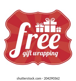 Red Vintage Style Free Gift Wrapping With Gift Box Icon, Sticker, Badge Or Label Isolated On White Background 