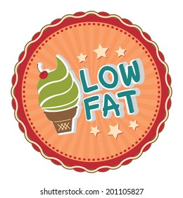Red Vintage Style Low Fat Ice Cream Icon, Label Or Sticker Isolated On White Background