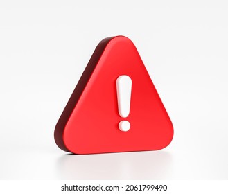 Red warning sign symbol or alert safety danger caution illustration icon security message and exclamation triangle information icon isolated on white attention background with secure alarm. 3D render.