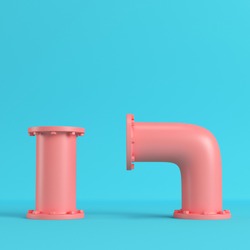 Red Water Pipes On Bright Blue Background In Pastel Colors. Minimalism Concept. 3d Rendering