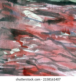 Red Watercolor Background With Brush Strokes, Streaks, Underlinings. High Quality Photo