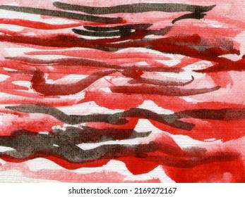 Red Watercolor Background With Brush Strokes, Streaks, Underlinings. High Quality Photo