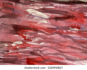 Red Watercolor Background With Brush Strokes, Streaks, Underlinings. High Quality Photo