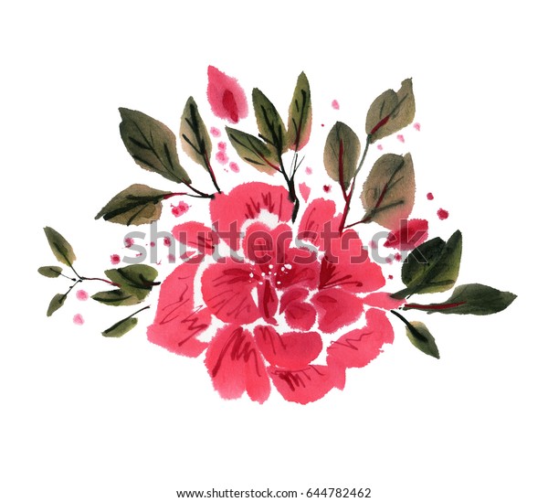 Red Watercolor Flowers Isolated On White Stock Illustration 644782462