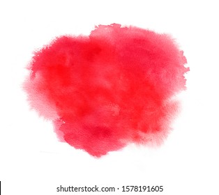 Red Watercolor Stain With Splash, Watercolour Paint Strokes, Blots And Wet Edges. Texture Background For Valentine Day