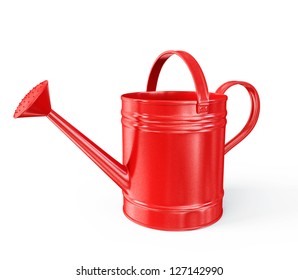 Red Watering Can Isolated On A White Background