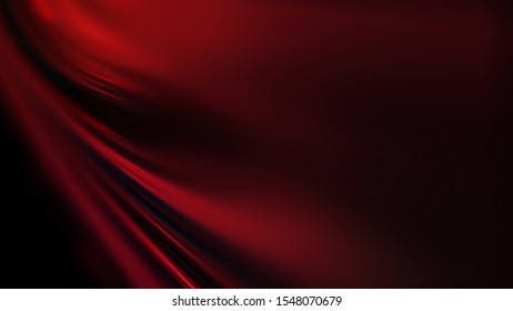 Red Wavy Silk Or Satin Background Texture. Abstract Textile Curved Pattern. Fluttering In The Wind Cloth. Realistic And Elegant Material Drapery Wallpaper. Soft And Dark Textile Curvy Surface