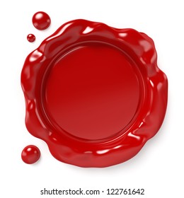 Red wax seal with space for logo or text isolated on white background. Computer generated image with clipping path.