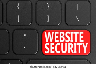 Red Website Security Button On White Keyboard Background, 3D Rendering