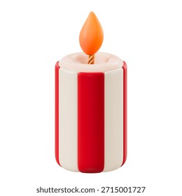 Red and white 3D minimal patterned candles. Modern festive wax light with graphic design for holiday decoration. Clipping Path Included. Isolated on white background, 3d illustration.