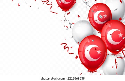 Red And White Balloons With Turkish Flag 3d Illustration