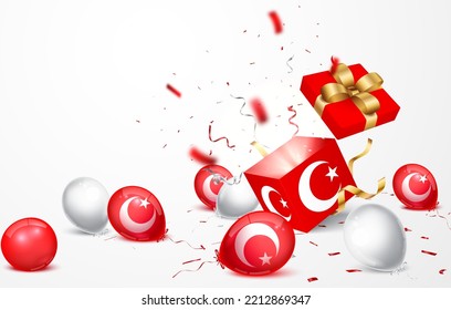 Red And White Balloons With Turkish Flag 3d Illustration