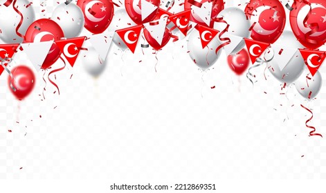 Red And White Balloons With Turkish Flag 3d Illustration