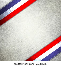 red, white and blue background illustration for July 4th or patriotic celebrations, with old antique grunge texture, colorful ribbon stripes, and copy space to add your own text or title