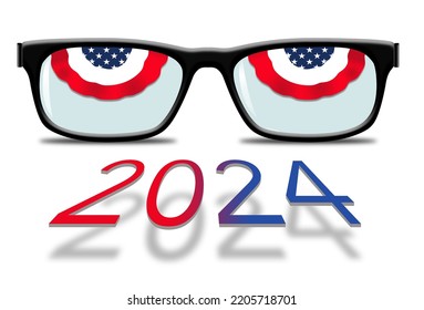 Red, White And Blue Bunting Is Seen In Eyeglass Frames And Look Like Eyes In  A 3-d Illustration About Keeping Eyes On The 2024 Election Campaigns.