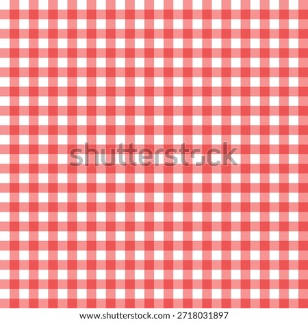 Red and white gingham pattern background. Seamless checkered plaid texture for picnic tablecloths, napkins, fabrics, and retro kitchen decor. Traditional rustic geometric design.