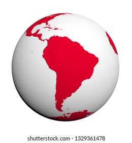 Red And White Globe Continent Country Sphere Flat Earth Round South America Chile  Brazil Argentina Latin America International Science Ball Element Icon