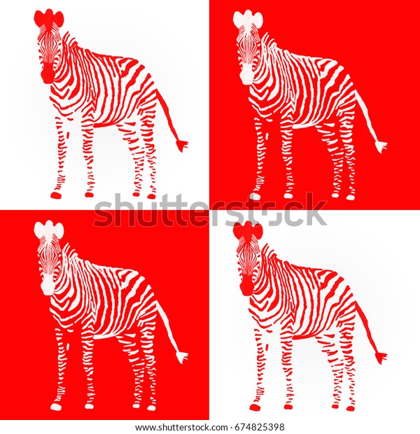 Red White Illustrated Zebra Collage Stock Illustration 674825398