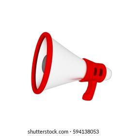 Red and white megaphone. Isolated 3D illustration. - Shutterstock ID 594138053