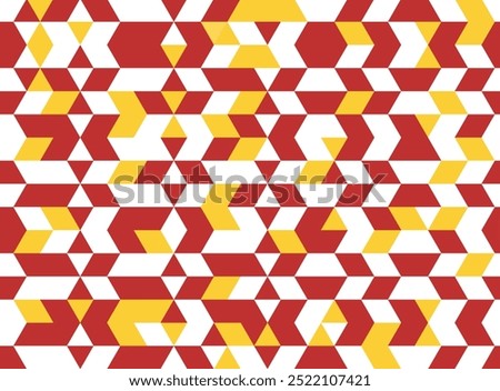 Red, white, yellow Triangle pattern. Abstract pixellated background, Red white yellow squares repetiting background