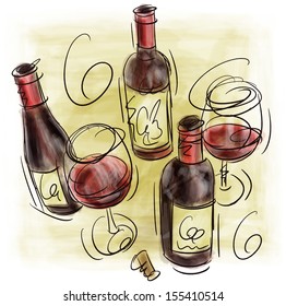 Red wine bottles with wine glasses. - Powered by Shutterstock