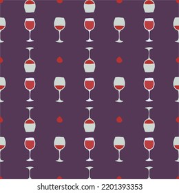 Red Wine Glass Seamless Pattern, Great Design For Any Purposes. Doodle Style. Hand Drawn Image. Repeat Template. Party Drinks Concept. Freehand Drawing. Cartoon Sketch Graphic Draft.
