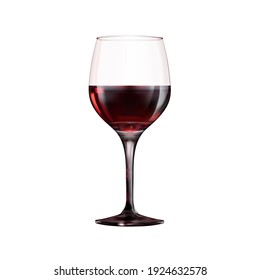 Red Wine In A Glass Transparent Glass. 3D Illustration