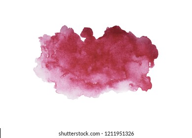 Red Wine Stain Isolated On White Background. Dark Red Mark, Watercolour Drawing. Realistic Wine Texture Watercolor Grunge Brush. 