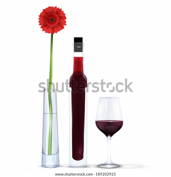 Red Wine Wineglass Flower Vase Stock Illustration 189202925