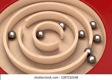 Red Wooden Education Labyrinth Maze Toy Game for Children Memory Advance Learning extreme closeup. 3d Rendering 