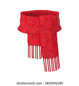 Red Wool Scarf On A White Background, 3D Render