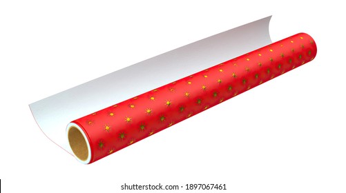 Red Wrapping Paper Roll 3D Illustration On White Background