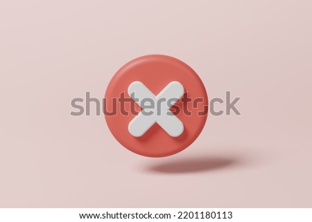 Red X mark in a circle shape on pink background. Error, Cancel, Ban, Failed concept. 3d rendering