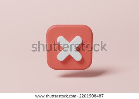 Red X mark in a square shape on pink background. Error, Cancel, Ban, Failed concept. 3d rendering