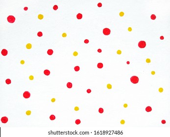 Red And Yellow Polka Dots On White Background.